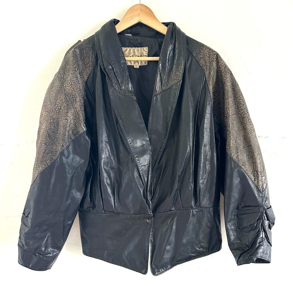VTG Wilsons Leather Bomber Blazer‎ Jacket 80s Printed Women's Size Large